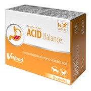 Vetfood Acid Balance, preparat neutralizujący nadmiar kwasu żołądkowego dla psów i kotów, kapsułki, 30 szt.