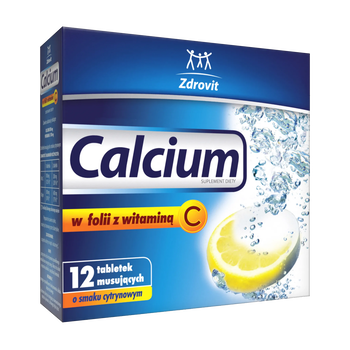 Calcium w folii z witaminą C, tabletki musujące o smaku cytrynowym, 12 szt.