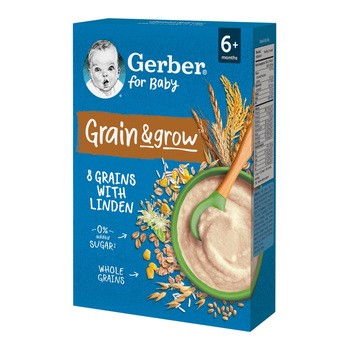 Gerber, Grain&grow, kaszka 8 zbóż z lipą, 6 m+, 200 g
