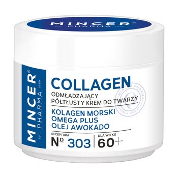 Mincer Pharma Collagen No 303, odmładzający, półtłusty krem do twarzy 60+, 50 ml