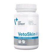Vet Expert Vetoskin Small breed and cats, preparat na skórę i sierść dla psów małych ras oraz kotów, kapsułki, 60 szt.