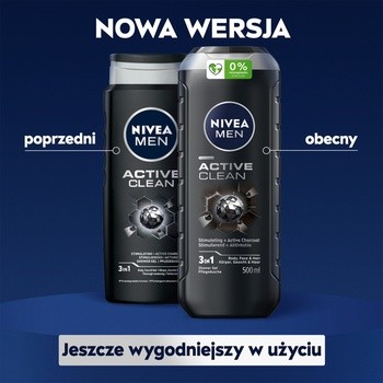 Nivea Men, żel pod prysznic 3w1, Active Clean, 500 ml