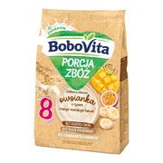 BoboVita Porcja Zbóż, delikatna mleczna owsianka z ryżem, mango, marakuja, banan, 8 m+, 210 g