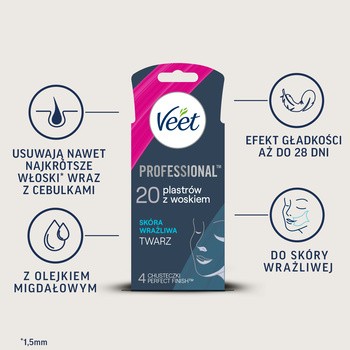 Veet Easy-Gelwax, plastry z woskiem, skóra wrażliwa, 20 szt.