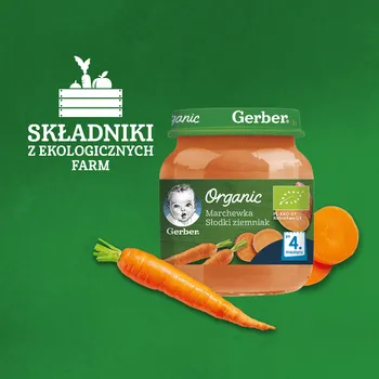 Gerber Organic, Marchewka słodki ziemniak, 4 m+, 125 g
