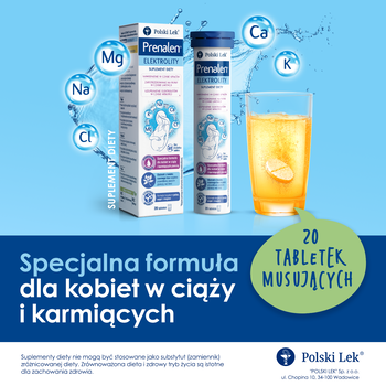 Prenalen Elektrolity, tabletki musujące, smak ananas-pomarańcza, 20 szt.