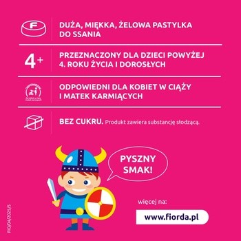 Fiorda Junior, pastylki do ssania, smak malinowy, 15 szt.