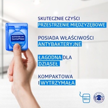 Elgydium Dental Floss Chlorhexidne, nić dentystyczna z chlorheksydyną, 50 m