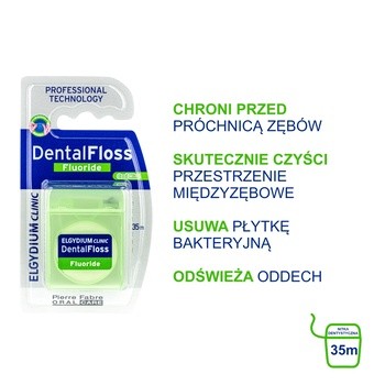 Elgydium Clinic, nić dentystyczna z fluorem, orzeźwiająca mięta, 35 m