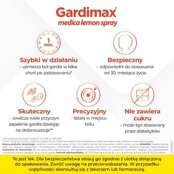Gardimax medica lemon spray, aerozol do stosowania w jamie ustnej, 30 ml
