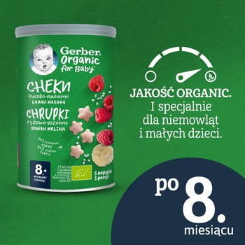 Gerber Organic, chrupki ryżowo-pszenne, banan, malina, 8 m+, 35 g