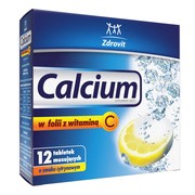 Calcium w folii z witaminą C, tabletki musujące o smaku cytrynowym, 12 szt.