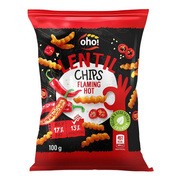 Oho, chipsy z czerwonej soczewicy o smaku flaming hot, 100 g