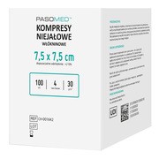 Pasomed, kompresy włókninowe, niejałowe, 7,5 cm x 7,5 cm, 4w, 30 g, 100 szt.