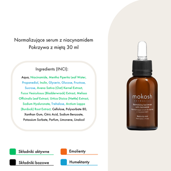 Mokosh, serum normalizujące z niacynamidem, pokrzywa z miętą, 30ml
