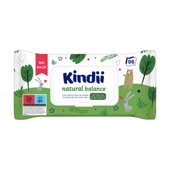 Kindii Natural Balance, oczyszczające chusteczki dla niemowląt i dzieci, 96 szt.