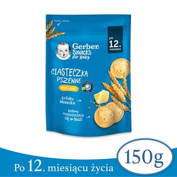 Gerber Snacks, Ciasteczka pszenne maślane, 12 m+, 150 g