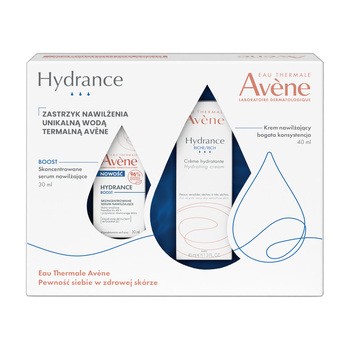 Zestaw Avene Eau Thermale Hydrance, Boost, skoncentrowane serum nawilżające, 30 ml + Rich, bogaty krem nawilżający, 40 ml