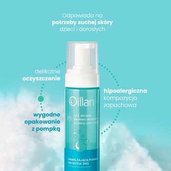 Oillan, nawilżająca pianka do mycia 3w1, 200 ml