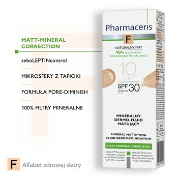 Pharmaceris F, mineralny dermo-fluid matujący SPF 30, 10 Light, 30 ml