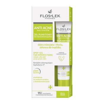 Flos-Lek Anti Acne 24H, żel punktowy na niedoskonałości, skóra mieszana, tłusta, trądzikowa, 20 ml