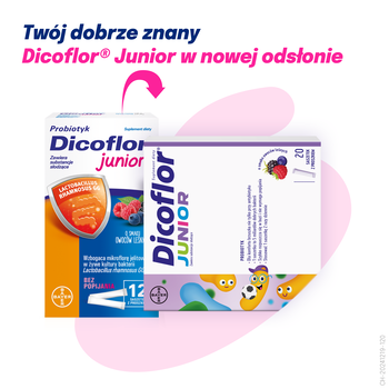 Dicoflor Junior, saszetki z proszkiem, smak owoce leśne, 20 szt.