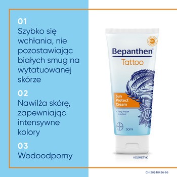 Bepanthen Tattoo, krem przeciwsłoneczny SPF 50+, 50 ml