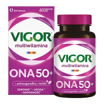 Vigor multiwitamina ONA 50+ zestaw witamin i minerałów z ashwagandhą i reishi, tabletki, 60 szt.