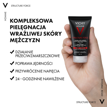 Vichy Homme Structure Force, przeciwzmarszczkowy krem wzmacniający z kwasem hialuronowym, 50 ml