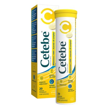 Cetebe Witamina C 1000+Acerola+B-complex, tabletki musujące, smak cytrynowy, 20 szt.