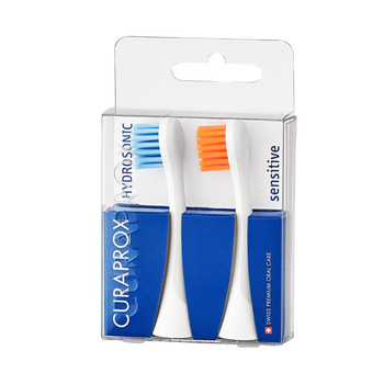 Curaprox Hydrosonic Sensitive Duo, główki szczoteczki sonicznej, niebieska i pomarańczowa, 2 szt.