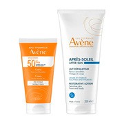 Zestaw Avene Eau Thermale, Apres-Soleil, regenerujący balsam po opalaniu, 200 ml + krem z filtrem, skóra sucha i wrażliwa, SPF50 +, 50 ml