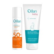 Zestaw Oillan, mgiełka ochronna do twarzy i ciała SPF 50, 75 ml + Oillan Baby, żel do mycia ciała i włosów 3 w 1, 100 ml