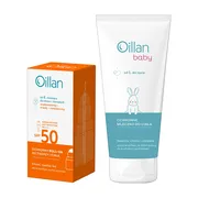 Zestaw Oillan, ochronny roll-on przeciwsłoneczny do twarzy i ciała SPF50, 50 ml + ochronne mleczko do ciała, 100 ml