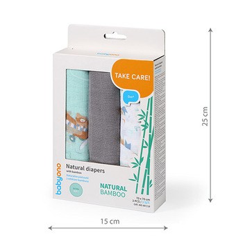 BabyOno Natural Bamboo, naturalne pieluszki z włókien bambusa, kolor szary, 3 szt.
