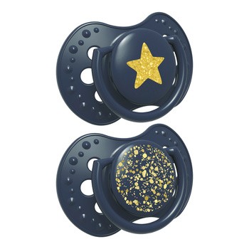 Canpol Lovi  Stardust, smoczek silikonowy uspokajający, dynamiczny 3-6 m, niebieski, 2 szt.