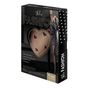 Veera Fashion, rajstopy wzorzyste, 70 DEN, czarne w serca, rozmiar S
