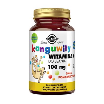 Solgar Kanguwity Witamina C, 100 mg, pastylki do ssania, smak pomarańczowy, 90 szt.