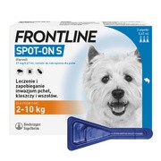 Frontline Spot-on S Pies 2-10 kg, ochrona przeciw pchłom i kleszczom, krople w pipetach, 0,67 ml x 3 szt.