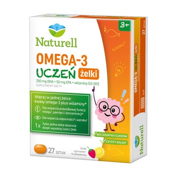 Naturell Omega 3 Uczeń, żelki, smak cytrusowo-truskawkowy, 27 szt.