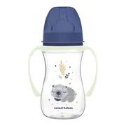 Canpol Babies Easy Start, Sleepy Koala, butelka szeroka antykolkowa ze świecącymi uchwytami, niebieska, 240 ml, 1 szt.