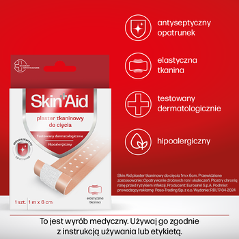 Skin Aid, plaster tkaninowy do cięcia, 6 cm x 1 m, 1 szt.
