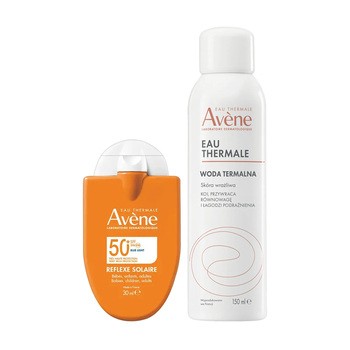Zestaw Avene Eau Thermale, krem refleks słoneczny SPF 50+, 30 ml + woda termalna, aerozol, 150 ml