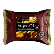 Beauty Formulas, chusteczki oczyszczające z olejem arganowym, 25 szt.