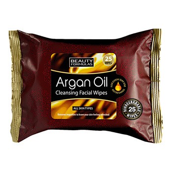 Beauty Formulas, chusteczki oczyszczające z olejem arganowym, 25 szt.