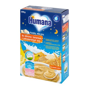 Humana, Na Dobranoc, kaszka mleczna, bananowa z pełnoziarnistych zbóż, 6 m+, 200 g
