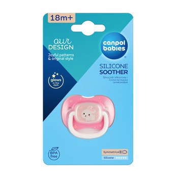 Canpol Babies, smoczek silikonowy symetryczny, Bunny&Company, różowy, 18 m+, 1 szt.