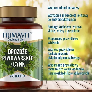 Humavit Drożdże piwowarskie + Cynk, tabletki, 250 szt.
