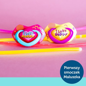 Canpol Babies, smoczek silikonowy, symetryczny, Neon Love, 18 m +, pink, 2 szt.