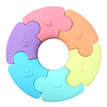 Jellystone Designs, silikonowe puzzle sensoryczne dla niemowlaka, pastelowe kółko, 6 szt.